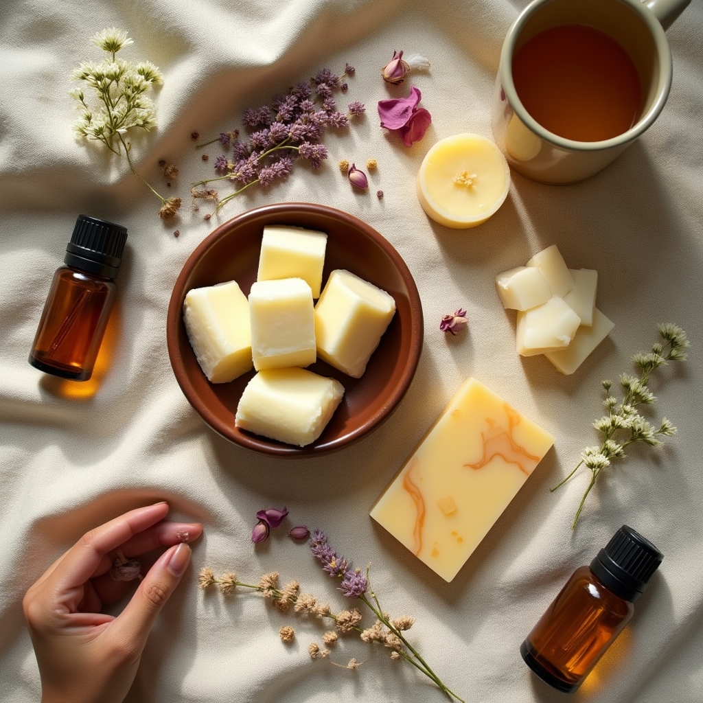 Colección de ingredientes naturales para elaborar velas y jabones artesanales